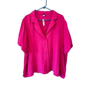 OLD NAVY | Loose Fit Pink Short Drop Sleeve Button Down Shirt | Size 2X | NWT